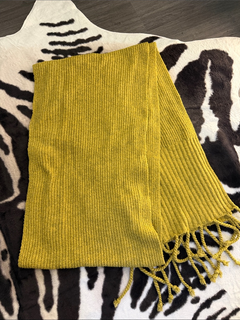 Chartreuse Ribbed Knit Fringe Scarf- Women's